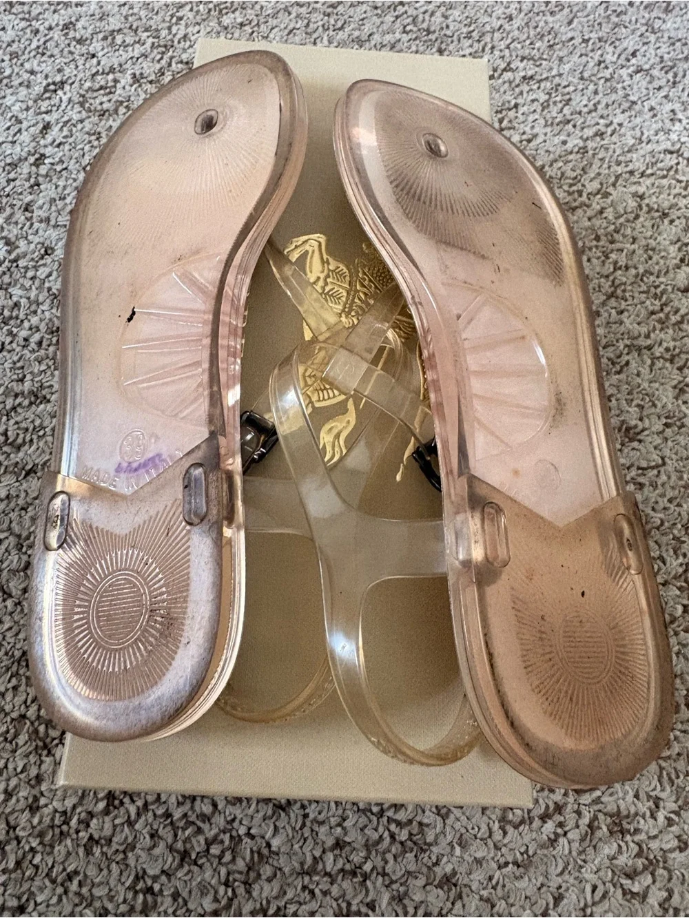 Burberry Clear Jelly Thong Sandals with Black and White Check - Picture 6 of 6